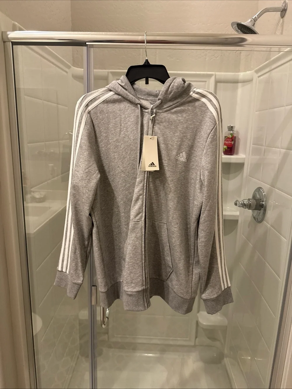 Adidas Gray 3-Stripe Full-Zip Hoodie